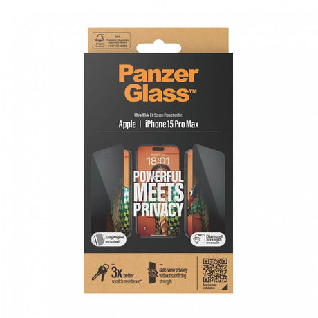 Затъмняващ Протектор за iPhone 15 Pro, PanzerGlass Privacy Anti-Spy UWF, Черен (3)