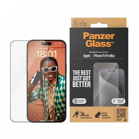 Стъклен Протектор за iPhone 15 Pro Max, PanzerGlass UWV Antibacterial, Прозрачен