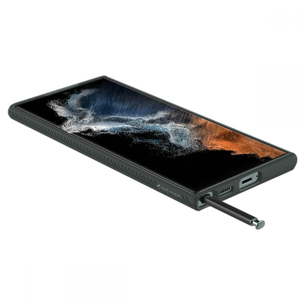 Противоударен Силиконов Калъф за Samsung S22 Ultra, Spigen Liquid Air Case, Зелен (8)