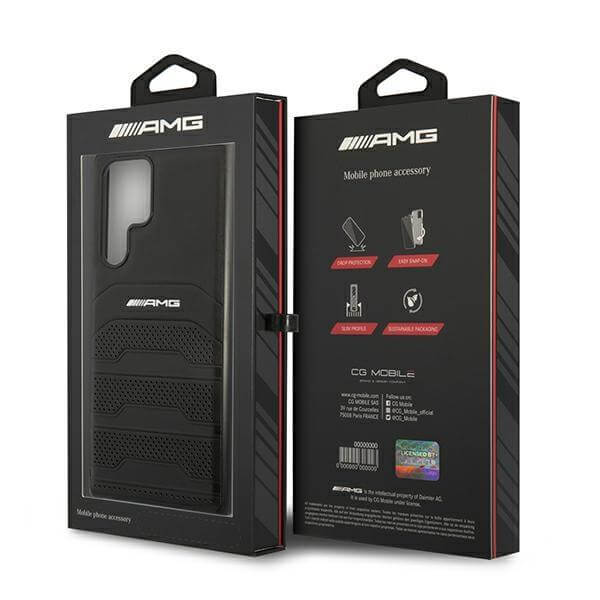 Кожен Калъф за Samsung S22 Ultra, Mercedes AMG Debossed Case, Черен (7)