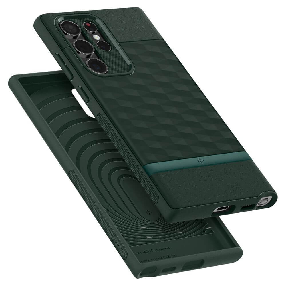 Противоударен Калъф за Samsung S22 Ultra, Spigen Caseology Parallax, Зелен (5)