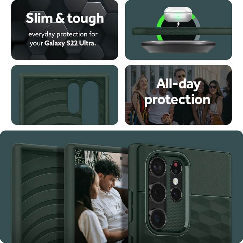 Противоударен Калъф за Samsung S22 Ultra, Spigen Caseology Parallax, Зелен (8)