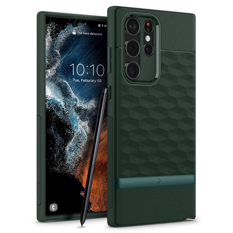 Противоударен Калъф за Samsung S22 Ultra, Spigen Caseology Parallax, Зелен