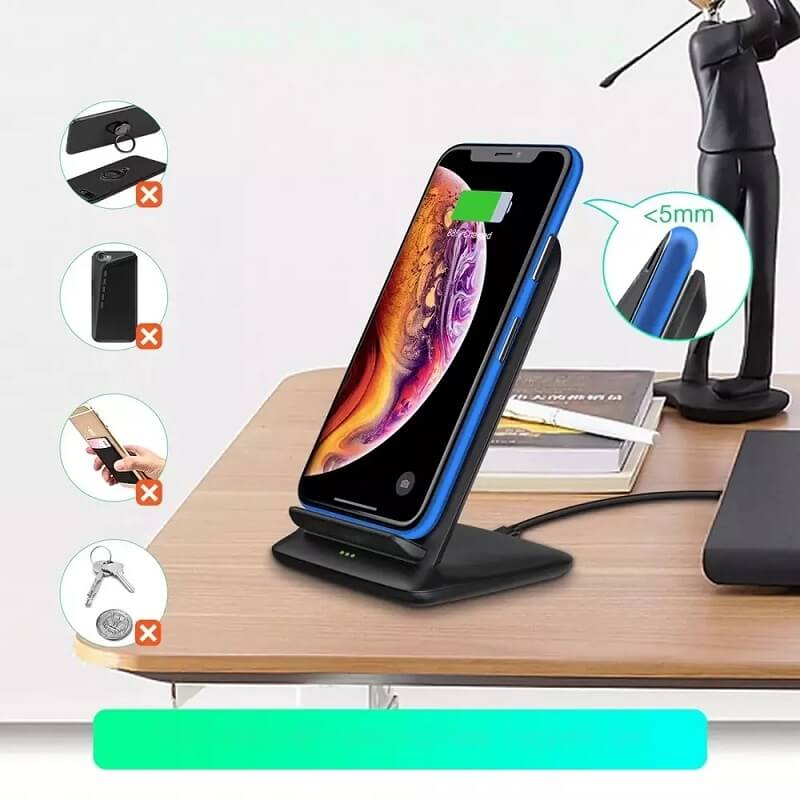 Безжично Зарядно за Телефон, Choetech Wireless Stand Charger 15W, Черен (5)