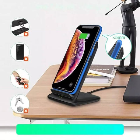 Безжично Зарядно за Телефон, Choetech Wireless Stand Charger 15W, Черен (5)