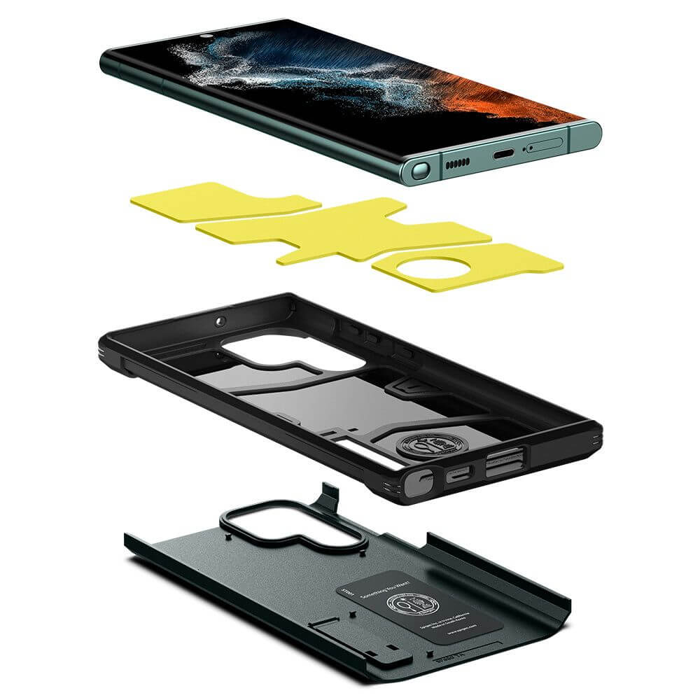 Противоударен Хибриден Калъф за Samsung S22 Ultra, Spigen Tough Armor Case, Зелен (7)