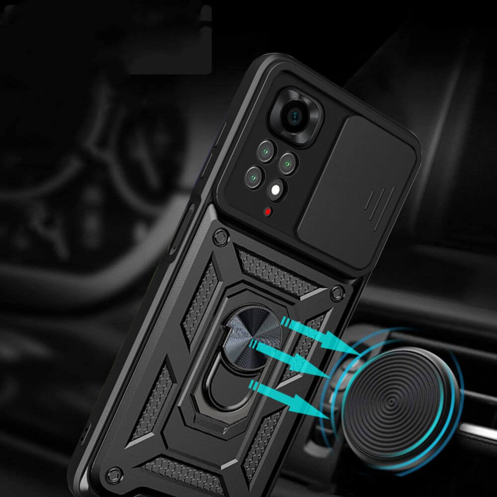 Калъф с Предпазител за Камера за Xiaomi Redmi Note 11, Tech-Protect Kickstand Pro Case, Черен (3)