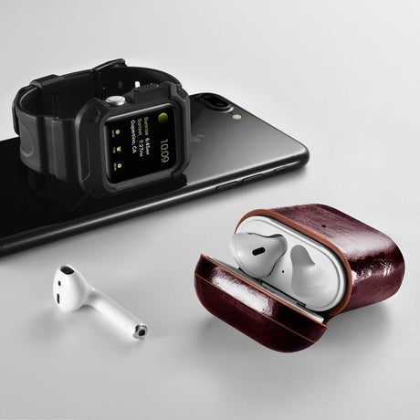 Кожен Калъф за Apple Airpods 2, iCarer Oil Wax Leather Case, Кафяв (6)