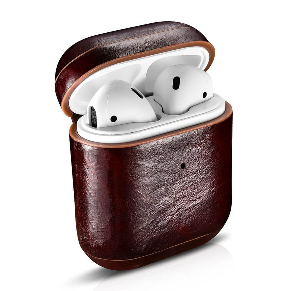 Кожен Калъф за Apple Airpods 2, iCarer Oil Wax Leather Case, Кафяв