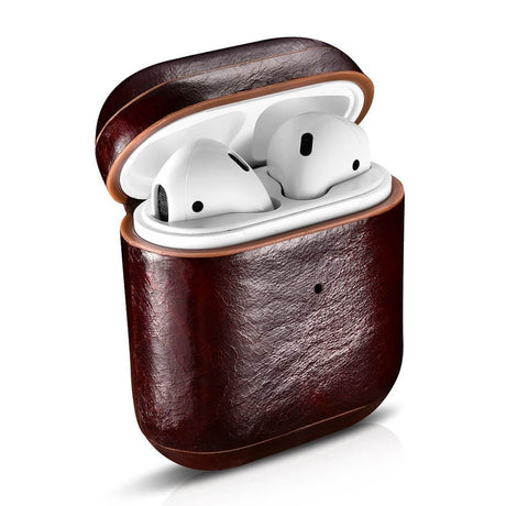 Кожен Калъф за Apple Airpods 2, iCarer Oil Wax Leather Case, Кафяв