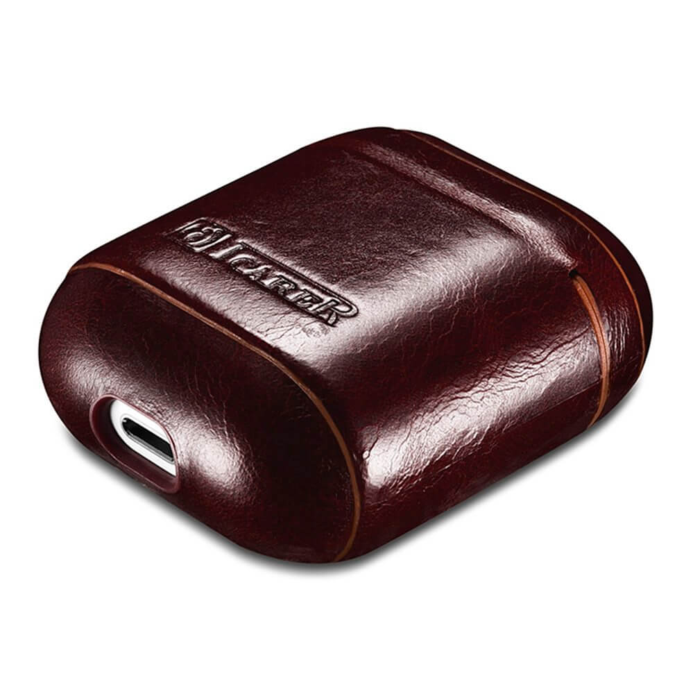 Кожен Калъф за Apple Airpods 2, iCarer Oil Wax Leather Case, Кафяв (5)