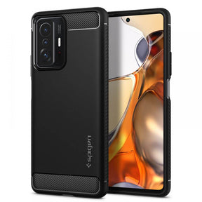 Противоударен Силиконов Калъф за Xiaomi 11T, Spigen Rugged Armor Case, Черен