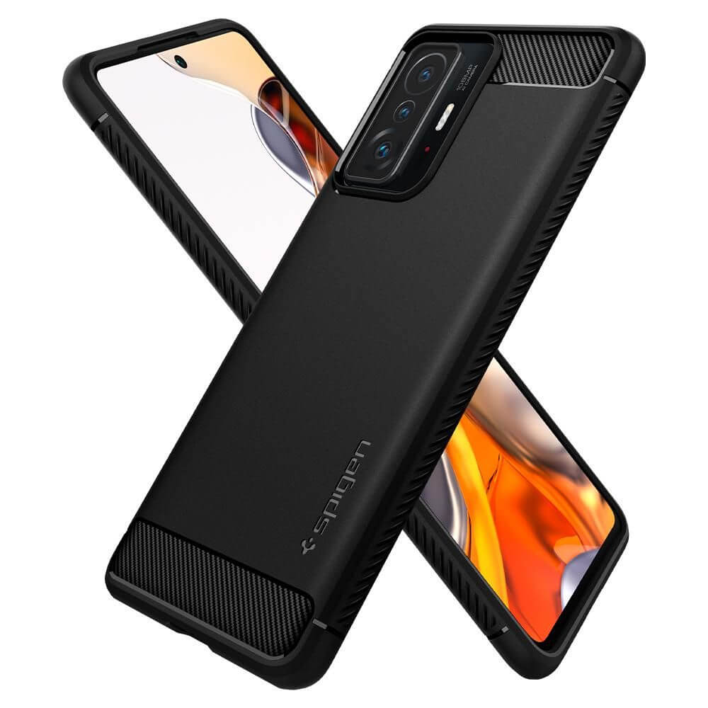 Противоударен Силиконов Калъф за Xiaomi 11T, Spigen Rugged Armor Case, Черен (6)