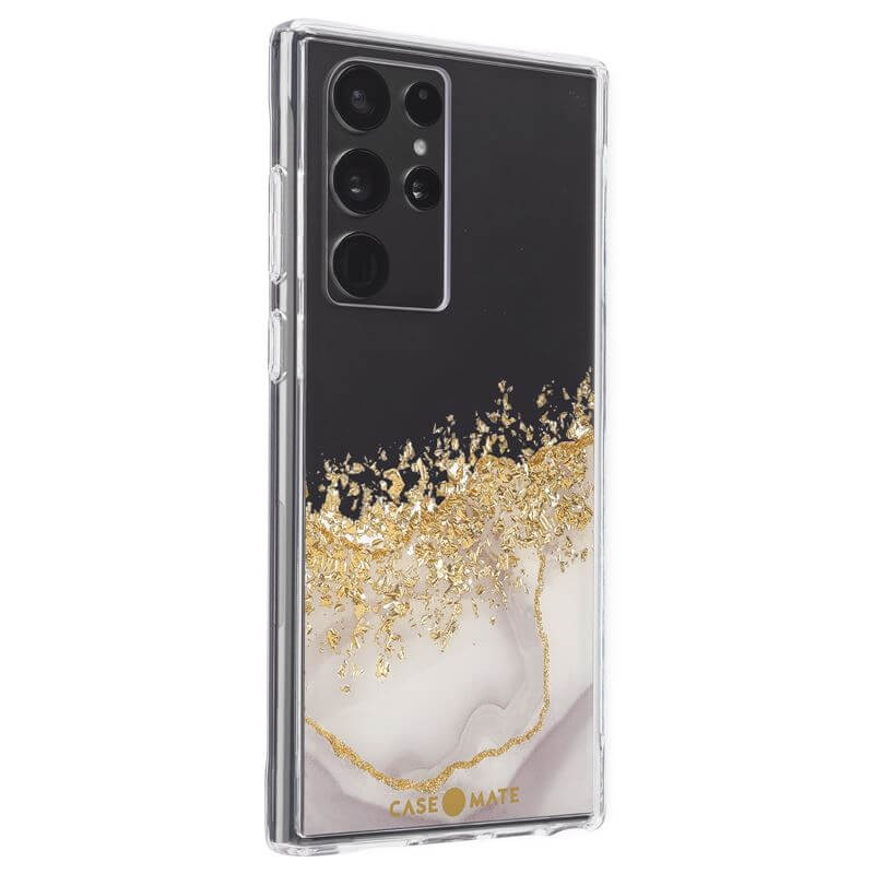 Противоударен Блестящ Калъф за Samsung S22 Ultra, Case mate Karat Marble, Златист (4)