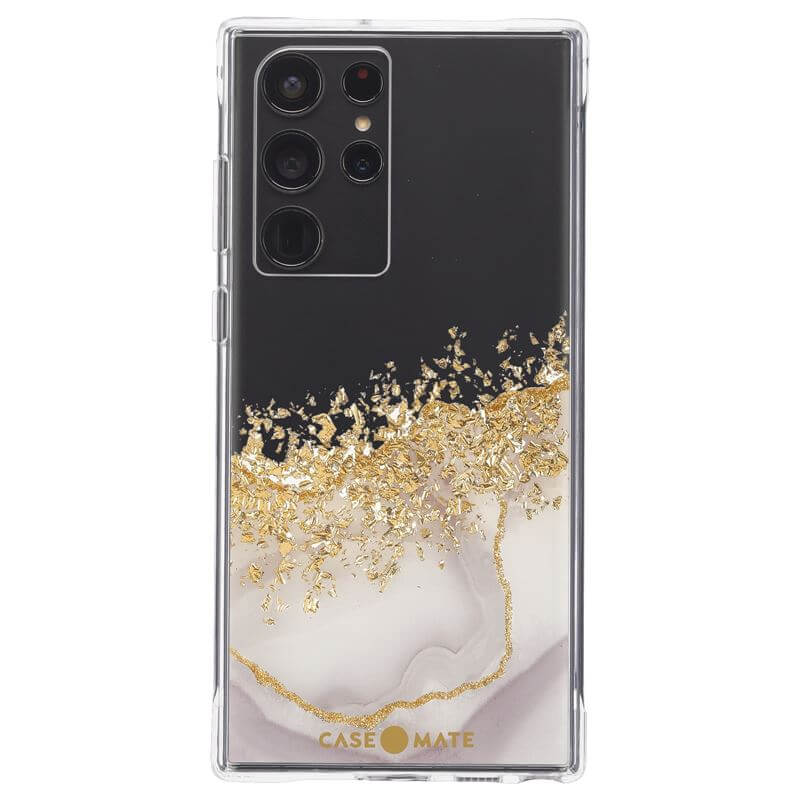Противоударен Блестящ Калъф за Samsung S22 Ultra, Case mate Karat Marble, Златист (3)