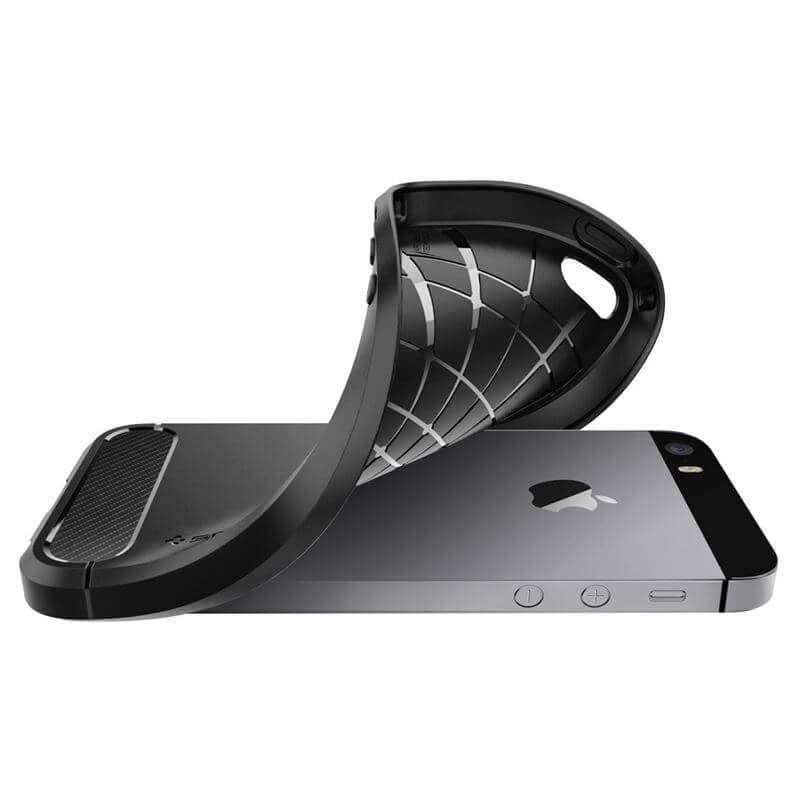 Противоударен Калъф за iPhone SE-5S-5, Spigen Rugged Armor Case, Черен (4)