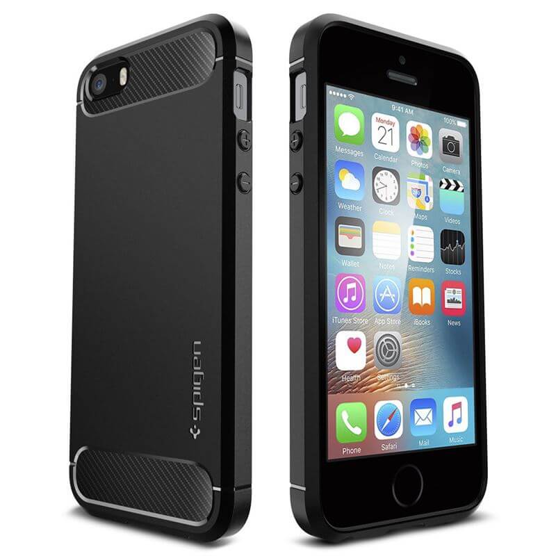 Противоударен Калъф за iPhone SE-5S-5, Spigen Rugged Armor Case, Черен (3)