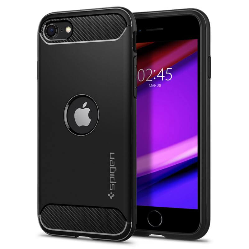 Противоударен Калъф за iPhone SE 2022-2020 8-7, Spigen Rugged Armor Case, Черен (2)
