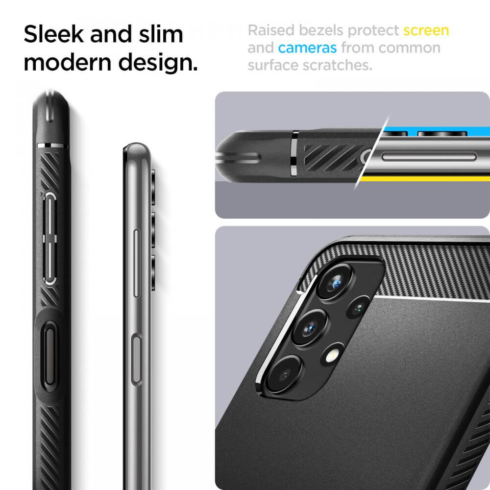 Противоударен Калъф за Samsung A13 4G, Spigen Rugged Armor Case, Черен (8)