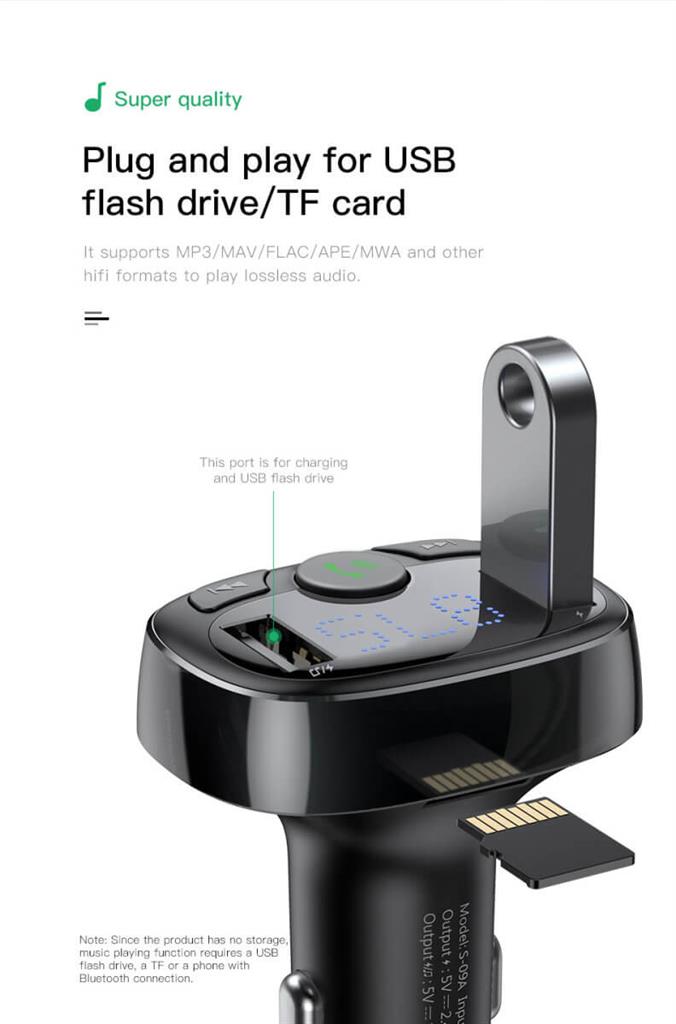 Безжичен Трансмитер за Кола, Baseus FM Bluetooth 3.4А Charge, Черен (2)