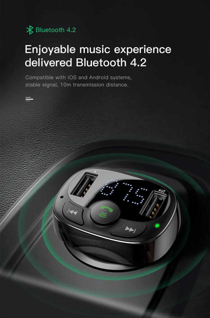 Безжичен Трансмитер за Кола, Baseus FM Bluetooth 3.4А Charge, Черен (5)