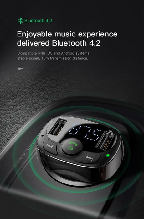 Безжичен Трансмитер за Кола, Baseus FM Bluetooth 3.4А Charge, Черен (5)