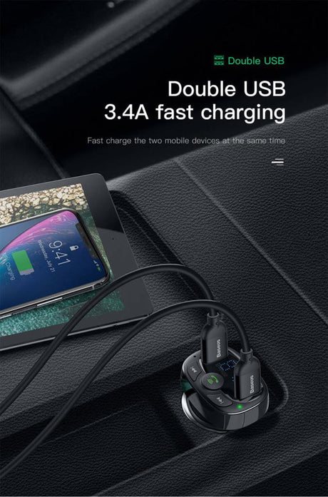 Безжичен Трансмитер за Кола, Baseus FM Bluetooth 3.4А Charge, Черен (6)