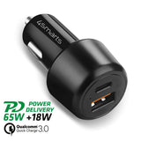 Бързо Зарядно за Кола USB-C, 4Smarts 12V 65W+18W, Черен