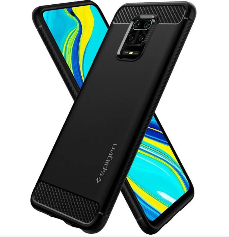 Противоударен Силиконов Калъф за Xiaomi Redmi Note 9 Pro/9S, Spigen Rugged Armor Case, Черен (2)