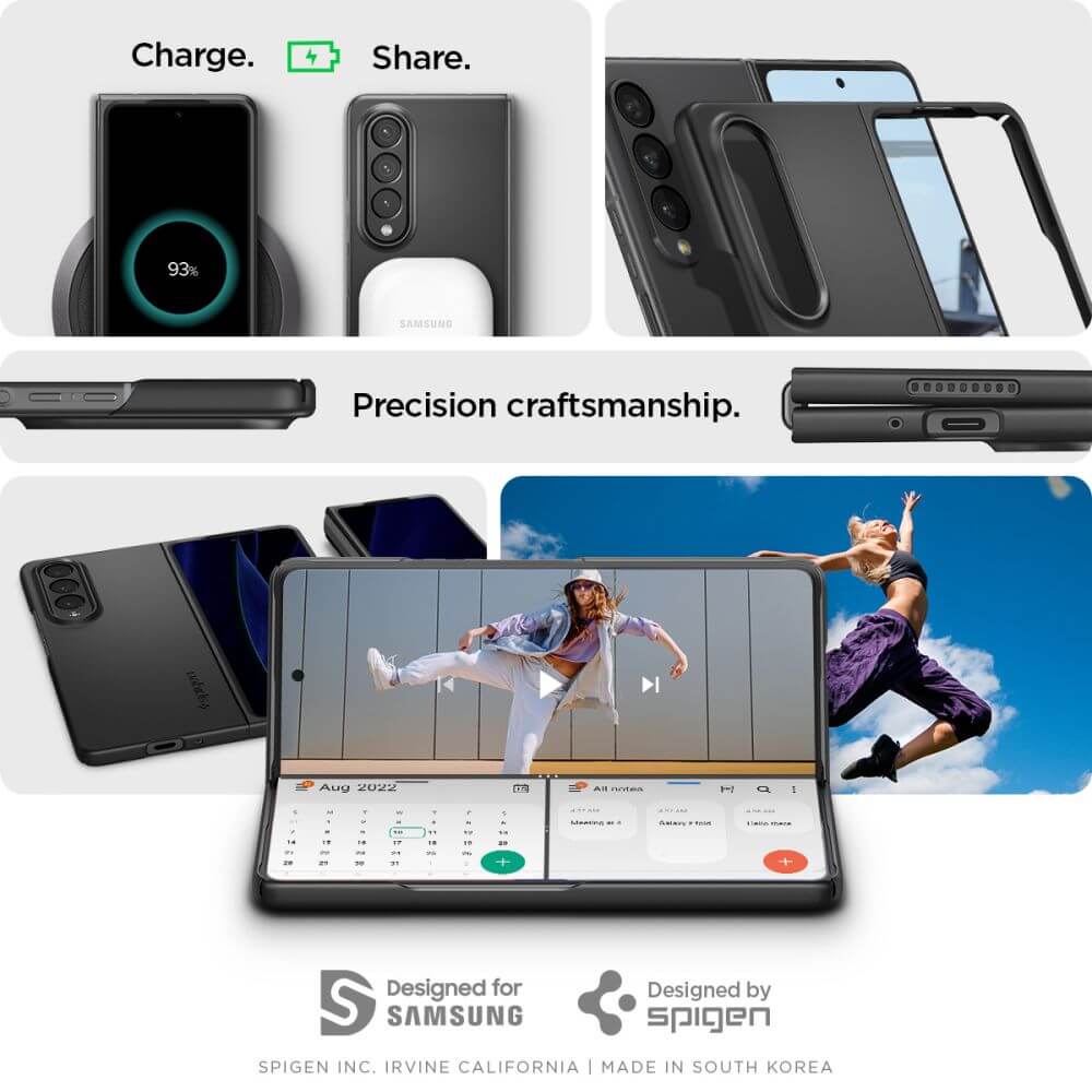 Тънък Матов Калъф за Samsung Z Fold 4, Spigen AirSkin Case, Черен (5)