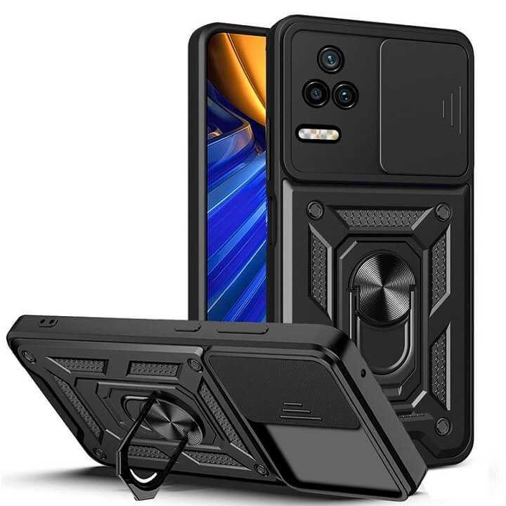Калъф с Предпазител за Камера за Xiaomi Poco F4, Tech-Protect Kickstand Pro Case, Черен