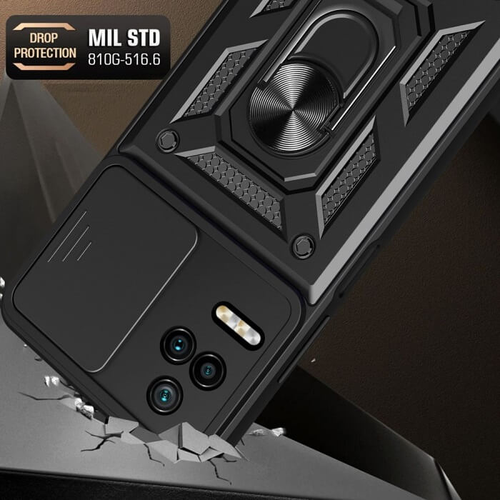Калъф с Предпазител за Камера за Xiaomi Poco F4, Tech-Protect Kickstand Pro Case, Черен (2)