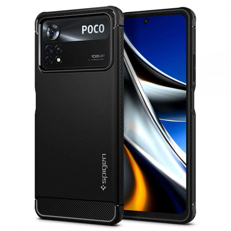 Противоударен Калъф за Xiaomi Poco X4 Pro 5G, Spigen Rugged Armor Case, Черен (2)