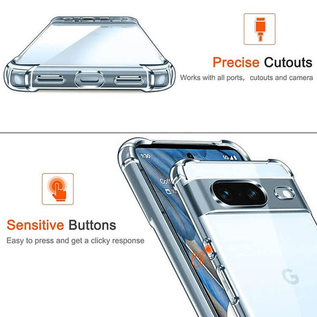 Противоударен Силиконов Калъф за Google Pixel 8A, GKK Shockproof Case, Прозрачен (4)