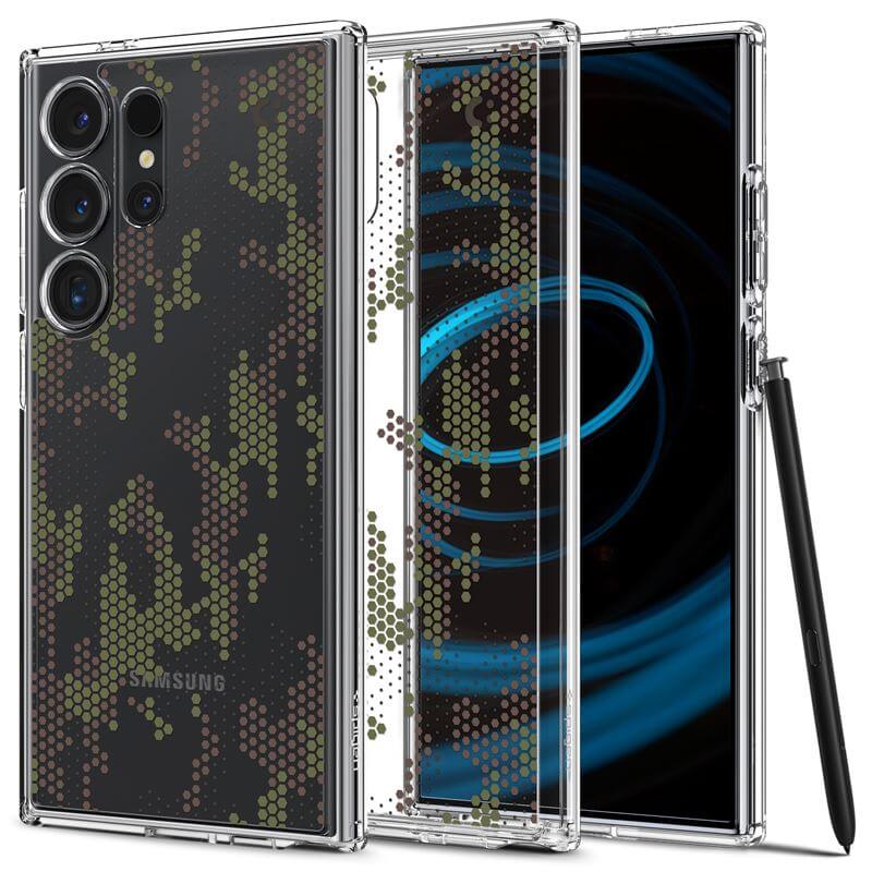 Противоударен Калъф за Samsung S24 Ultra, Spigen Ultra Hybrid Digital Camo Case, Прозрачен