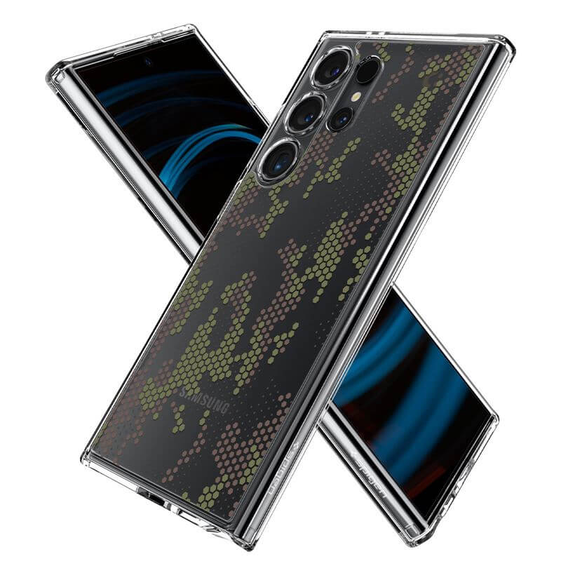 Противоударен Калъф за Samsung S24 Ultra, Spigen Ultra Hybrid Digital Camo Case, Прозрачен (4)