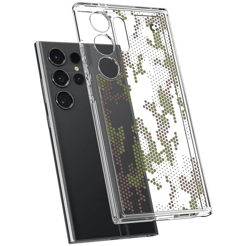 Противоударен Калъф за Samsung S24 Ultra, Spigen Ultra Hybrid Digital Camo Case, Прозрачен (5)