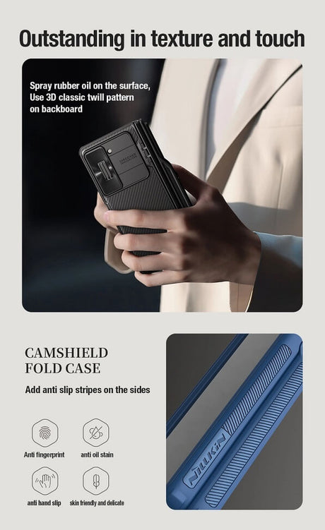 Калъф с S Pen Поставка и Плъзгач за Samsung Z Fold 5, Nillkin CamShield Case, Черен (7)