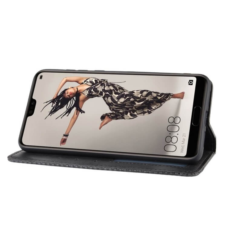 Калъф от Естествена Кожа за Huawei P20 Pro, Retro Leather Wallet Case, Черен (5)