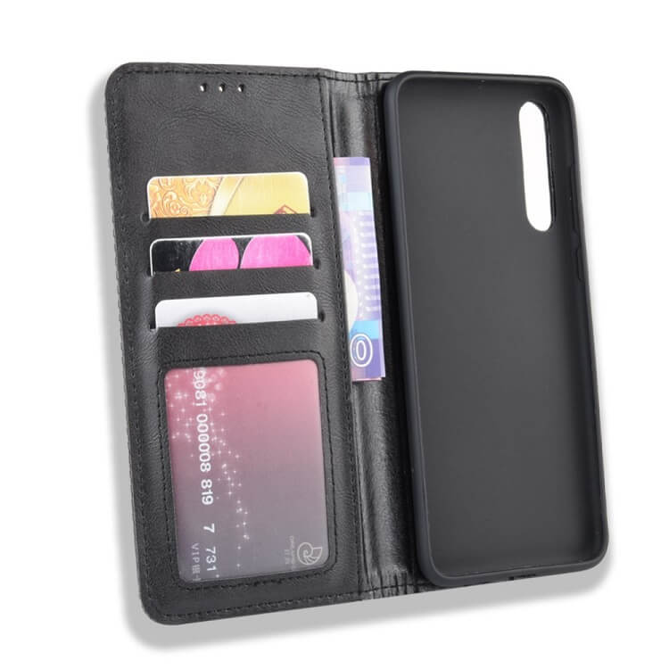 Калъф от Естествена Кожа за Huawei P20 Pro, Retro Leather Wallet Case, Черен (4)