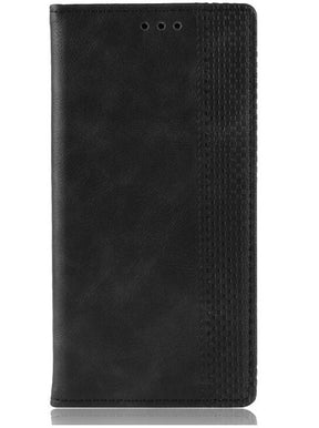 Калъф от Естествена Кожа за Huawei P20 Pro, Retro Leather Wallet Case, Черен