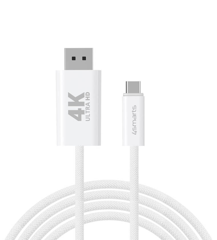 Дисплей Порт Кабел, 4Smarts USB-C to Display Port 2m, Бял (2)