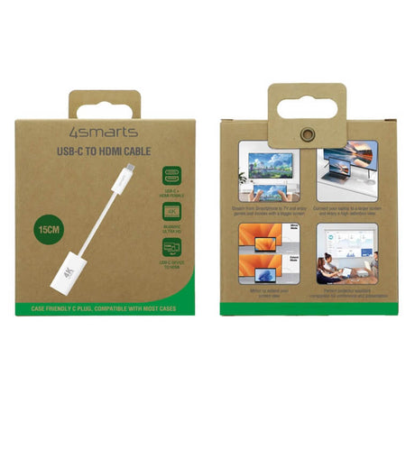 HDMI Видео Кабел-Адаптер, 4Smarts USB-C to HDMI 15cm, Бял (5)