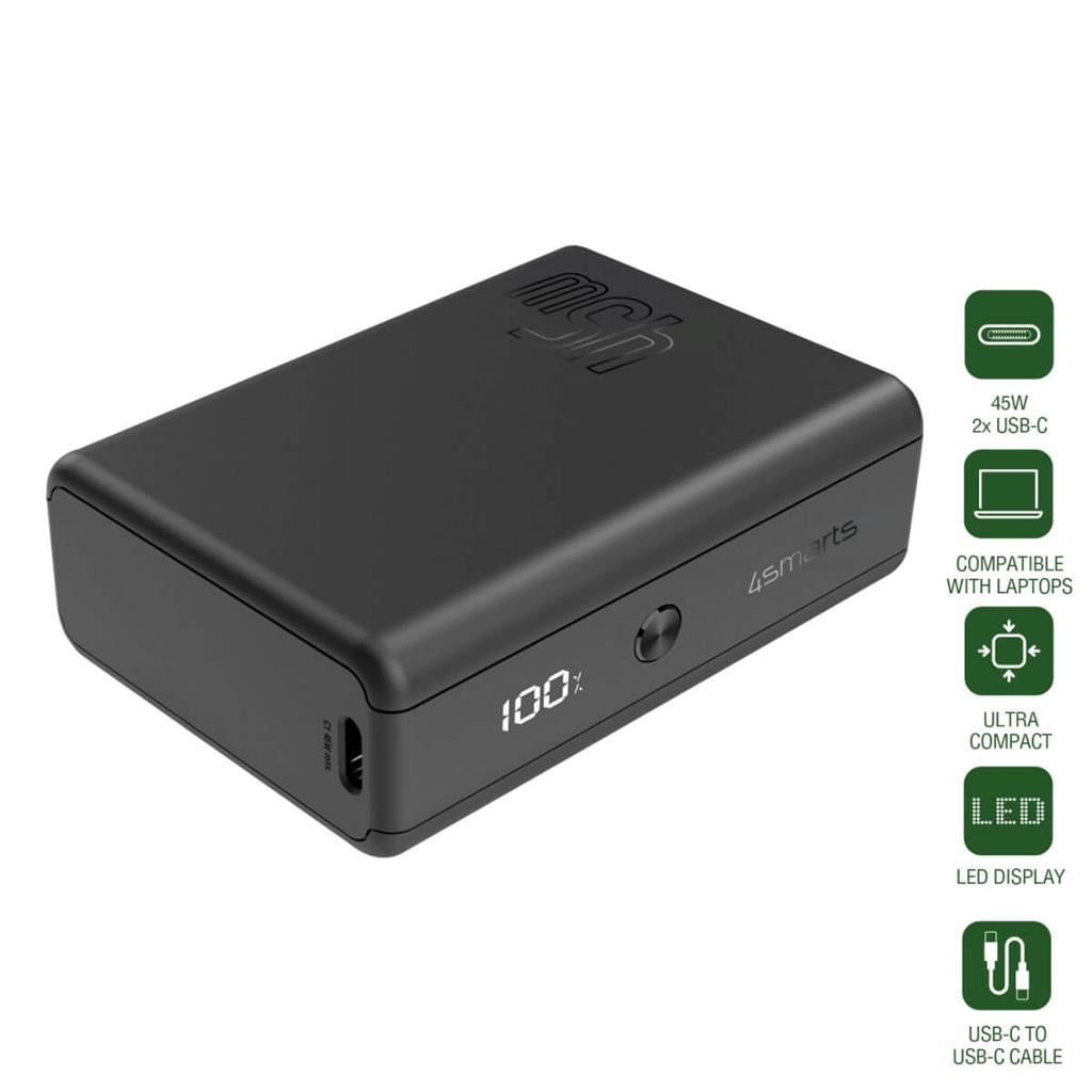 Външна Батерия с Бързо Зареждане, 4Smarts Pocket Slim 10Ah 45W, Черен (3)