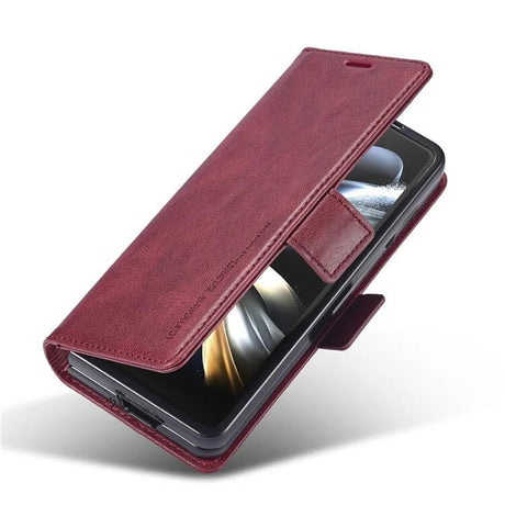 Кожен Калъф за Samsung Z Fold 6, Wallet Rfid Book Case, Червен (5)