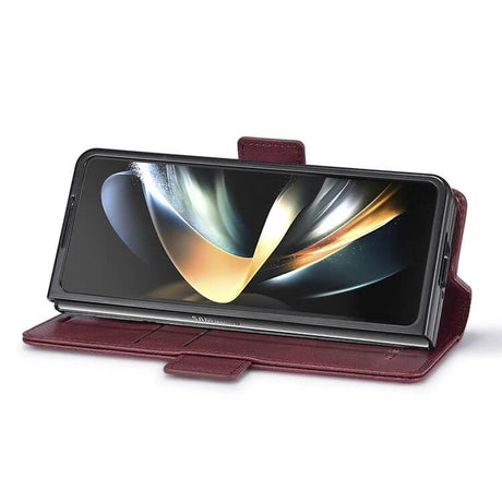 Кожен Калъф за Samsung Z Fold 6, Wallet Rfid Book Case, Червен (4)