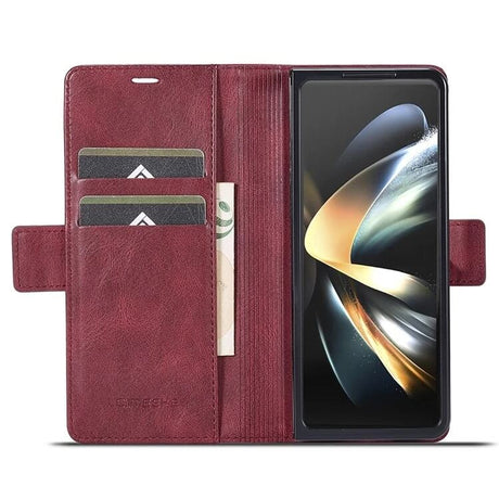 Кожен Калъф за Samsung Z Fold 6, Wallet Rfid Book Case, Червен (3)
