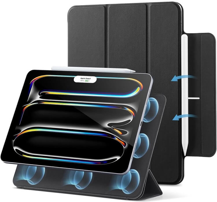 Тънък Калъф за iPad Pro 11 2025-2024, ESR Rebound Magnetic Case, Черен