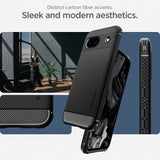 Противоударен Силиконов Калъф за Google Pixel 8A, Spigen Rugged Armor Case, Черен (8)
