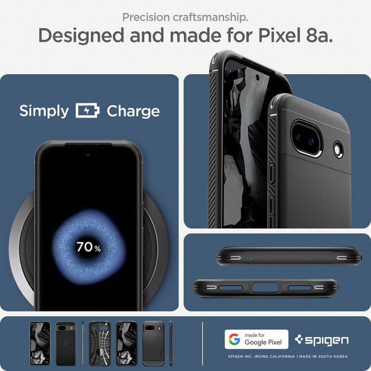 Противоударен Силиконов Калъф за Google Pixel 8A, Spigen Rugged Armor Case, Черен (9)